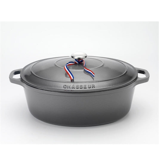 Cocotte ovale en fonte émaillée gris caviar Chasseur de 3,8 litres