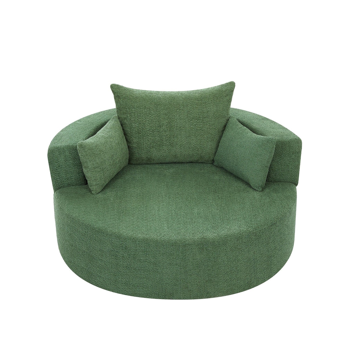 Fauteuil d'appoint en chenille, fauteuil rond avec base pivotante à 360 degrés et 3 coussins amovibles