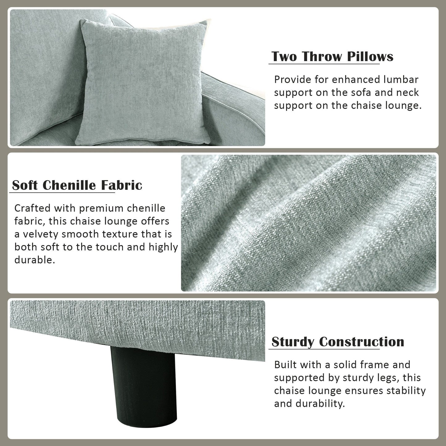 Canapé-lit en chenille, canapé-lit rembourré avec dossier capitonné et 2 coussins amovibles pour le salon