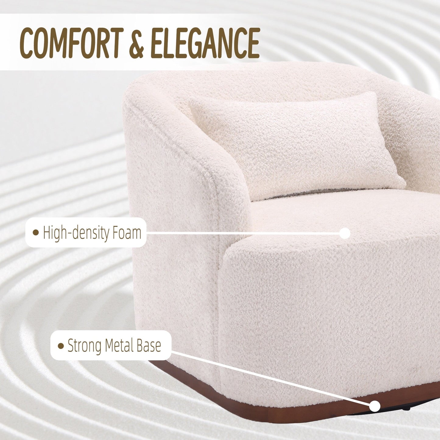 Fauteuil pivotant en chenille, canapé d'appoint confortable à 360 degrés pour salon, chambre et bureau avec coussin amovible