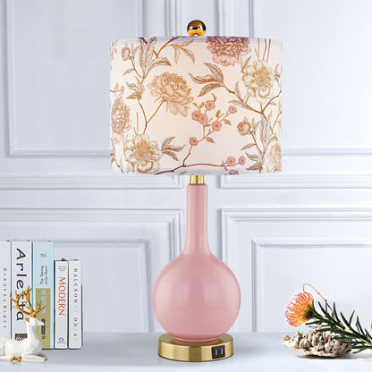 Lampe de table en céramique rose avec interrupteur tactile à intensité variable à 3 positions et deux ports de chargement USB - 12'' x 12'' x 24'' (L x l x H)
