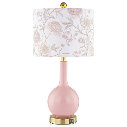 Lampe de table en céramique rose avec interrupteur tactile à intensité variable à 3 positions et deux ports de chargement USB - 12'' x 12'' x 24'' (L x l x H)