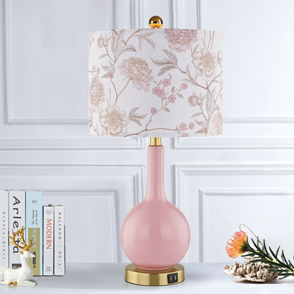 Lampe de table en céramique rose avec interrupteur tactile à intensité variable à 3 positions et deux ports de chargement USB - 12'' x 12'' x 24'' (L x l x H)