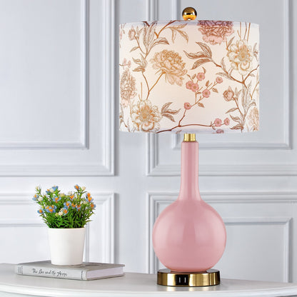 Lampe de table en céramique rose avec interrupteur tactile à intensité variable à 3 positions et deux ports de chargement USB - 12'' x 12'' x 24'' (L x l x H)