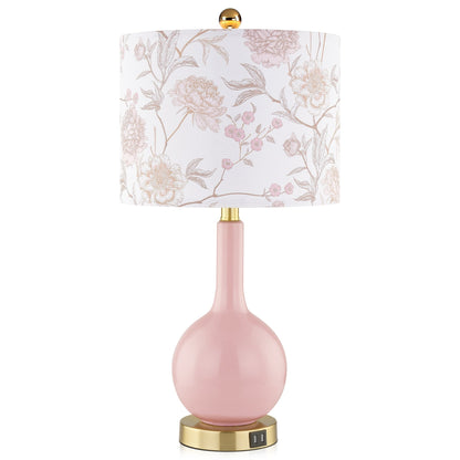 Lampe de table en céramique rose avec interrupteur tactile à intensité variable à 3 positions et deux ports de chargement USB - 12'' x 12'' x 24'' (L x l x H)