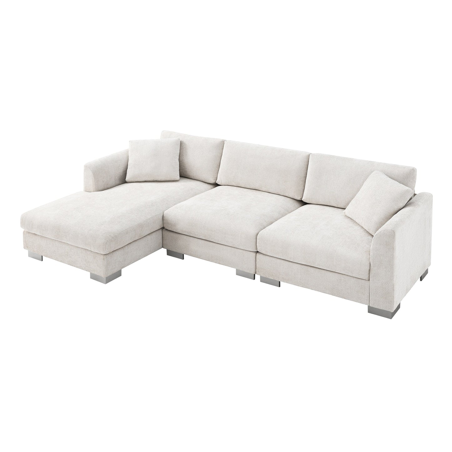 Canapé sectionnel Cloud, ensemble de canapés de luxe en forme de L avec 2 oreillers gratuits, mobilier d'intérieur 4 places en chenille avec méridienne surdimensionnée