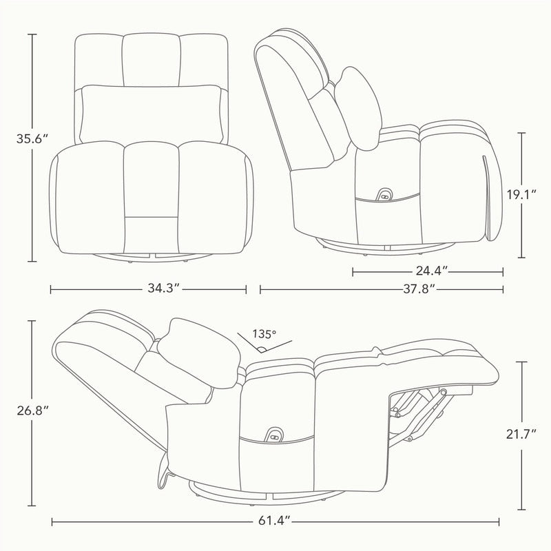 Fauteuil inclinable électrique Cole pivotant avec support lombaire