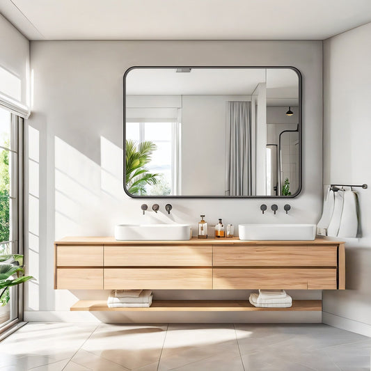 Miroir de salle de bain à suspendre au-dessus du lavabo, grand miroir mat, décoratif pour salle de bain, style campagnard, à installer horizontalement ou verticalement.