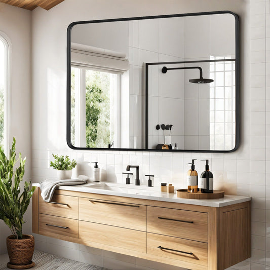 Miroir de salle de bain à suspendre au-dessus du lavabo, grand miroir mat, décoratif pour salle de bain, style campagnard, à installer horizontalement ou verticalement.