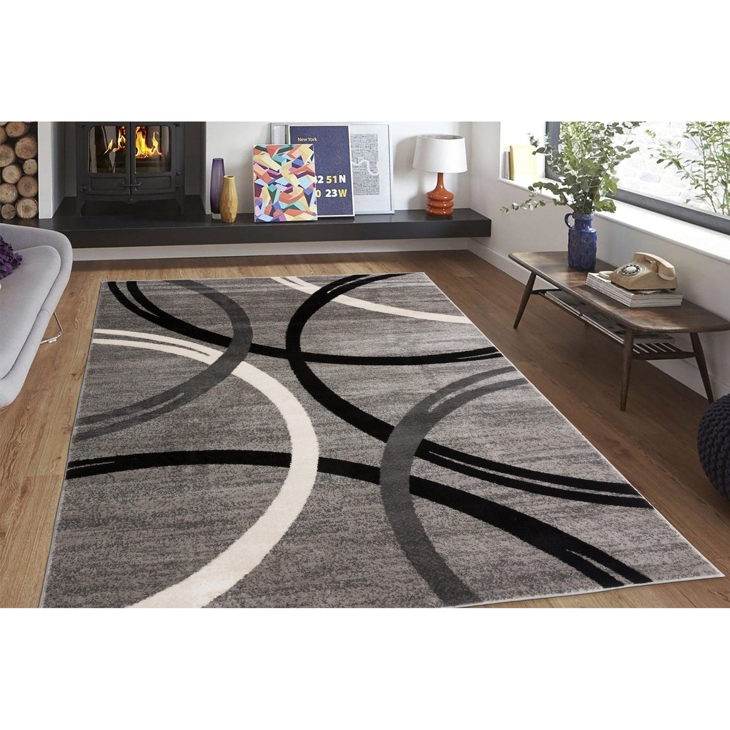Tapis contemporain à motif de cercles abstraits, collection World Rug Gallery