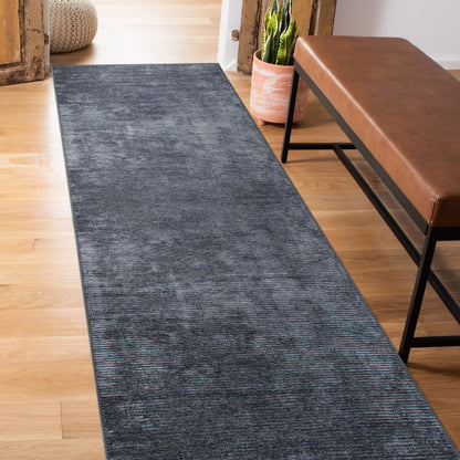 Tapis contemporain à rayures usées lavable en machine