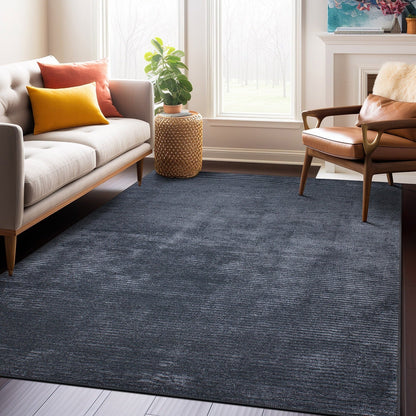 Tapis contemporain à rayures usées lavable en machine