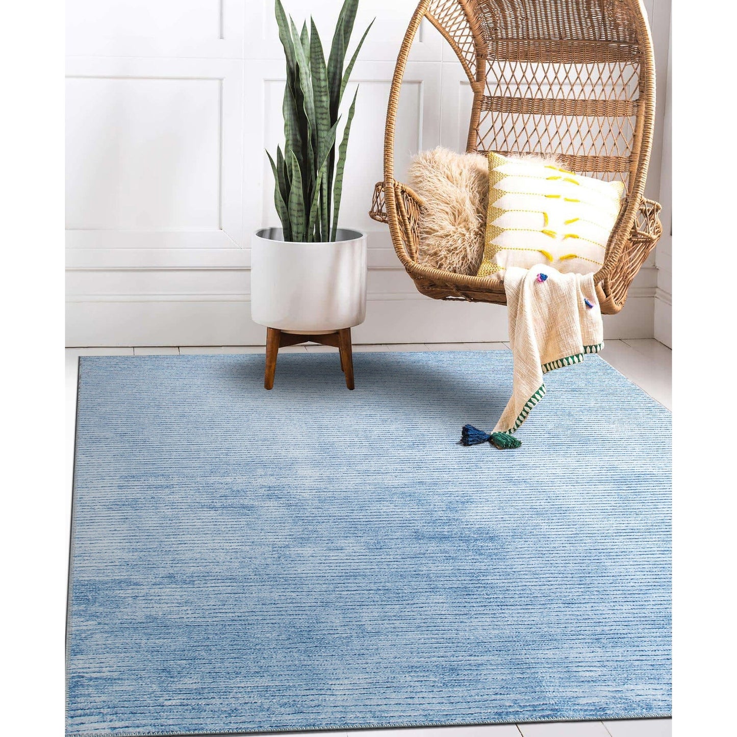 Tapis contemporain à rayures usées lavable en machine