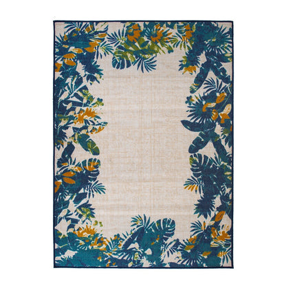 Tapis d'intérieur/extérieur à bordure florale contemporaine