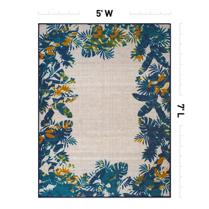 Tapis d'intérieur/extérieur à bordure florale contemporaine