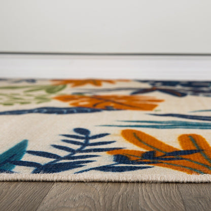 Tapis d'intérieur/extérieur contemporain à motif floral et feuilles