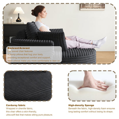 Chaise pivotante simple en velours côtelé et mousse chenille