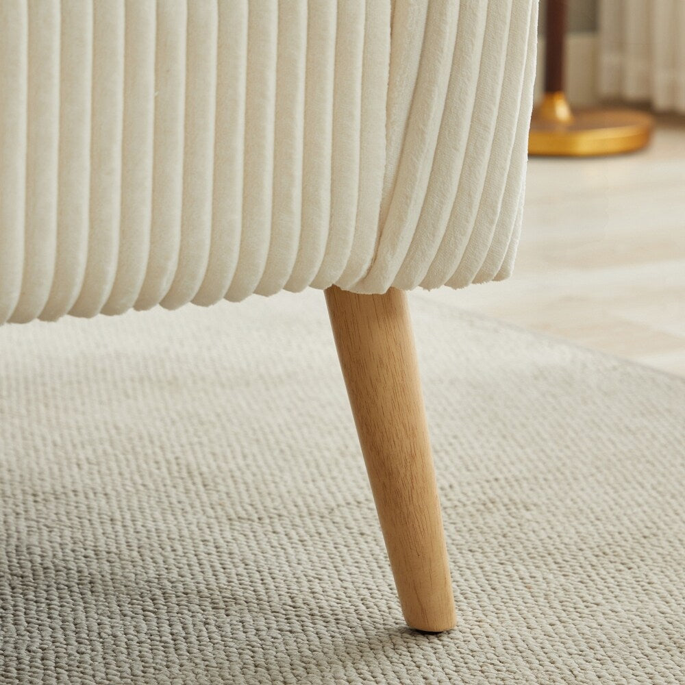 Canapé 2 places rembourré en velours côtelé avec pieds en bois de noyer