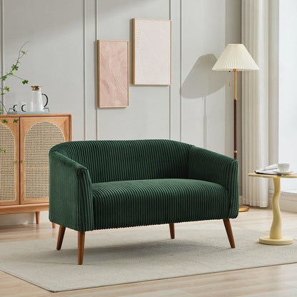 Canapé 2 places rembourré en velours côtelé avec pieds en bois de noyer