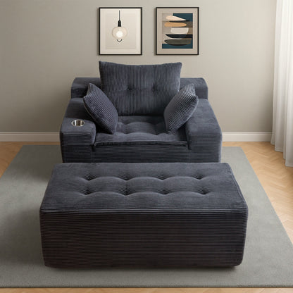 Canapé pouf rembourré en velours côtelé et mousse à mémoire de forme avec pouf - 48,4 L x 67,7 l x 24,4 H