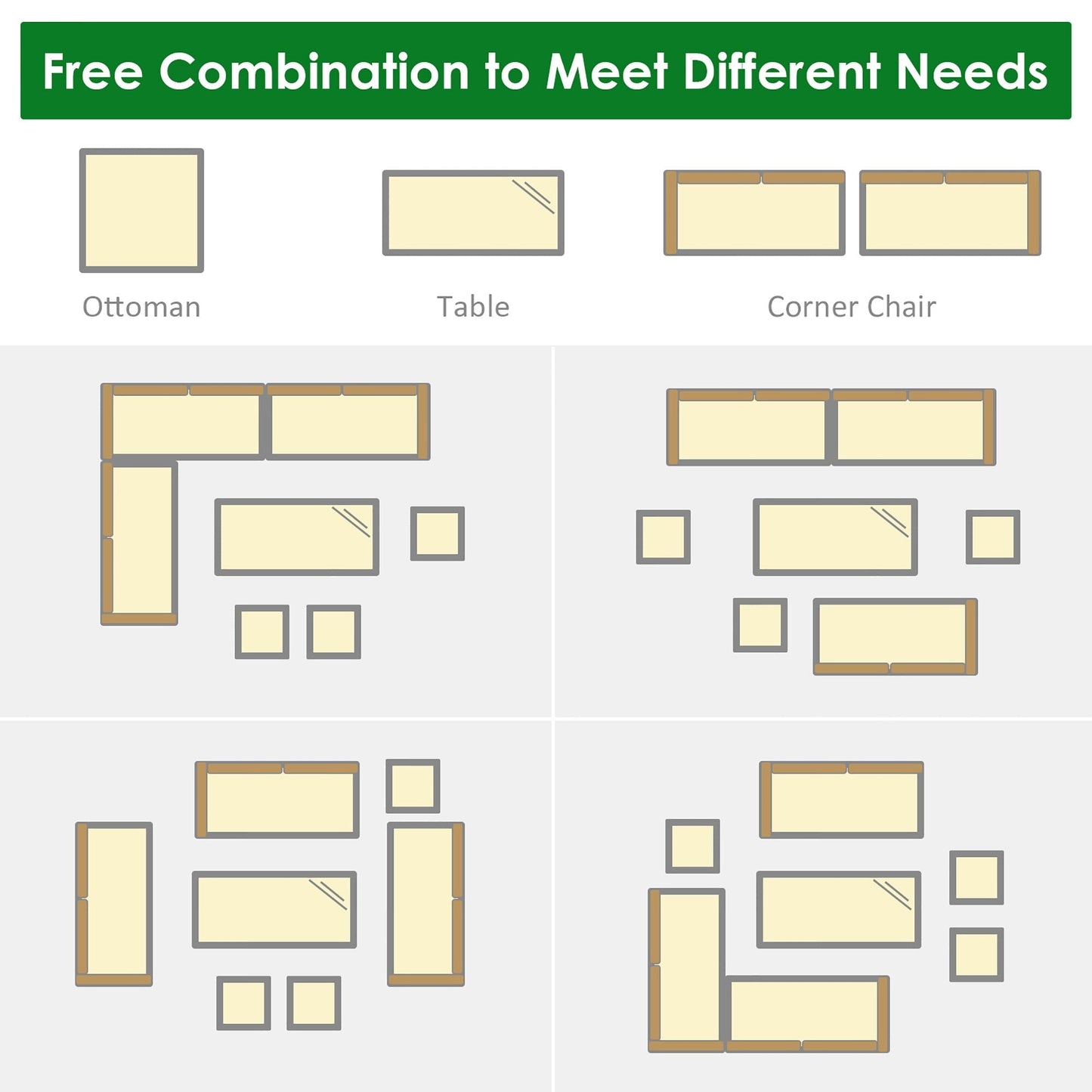 Ensemble de salle à manger en rotin Costway 7 pièces avec canapé sectionnel et pouf - Voir les détails