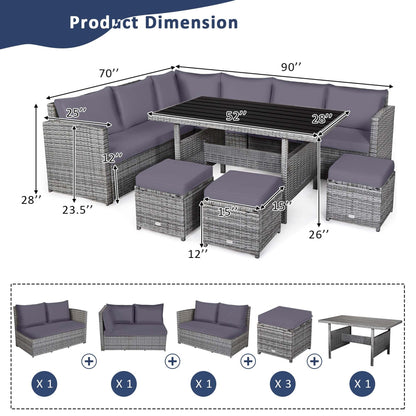 Ensemble de salle à manger en rotin Costway 7 pièces avec canapé sectionnel et pouf - Voir les détails