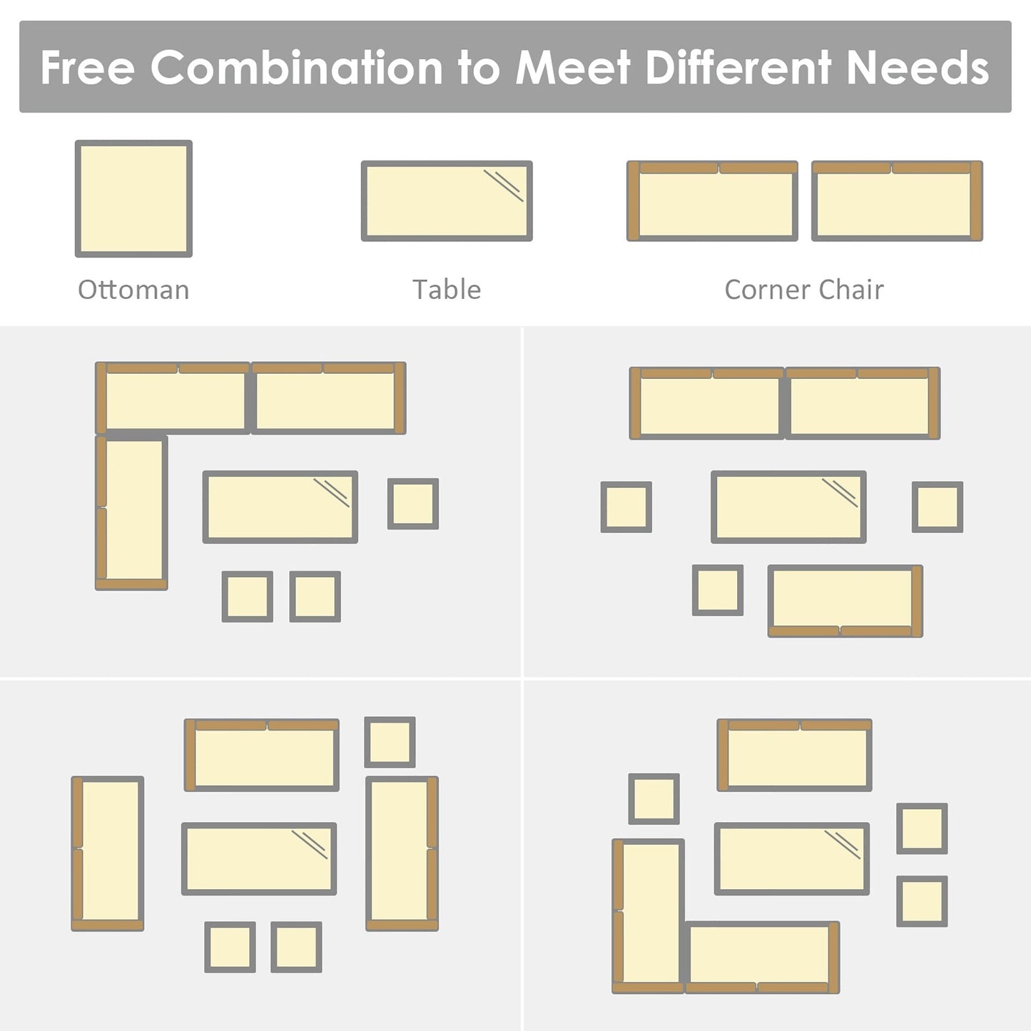 Ensemble de salle à manger en rotin Costway 7 pièces avec canapé sectionnel et pouf - Voir les détails