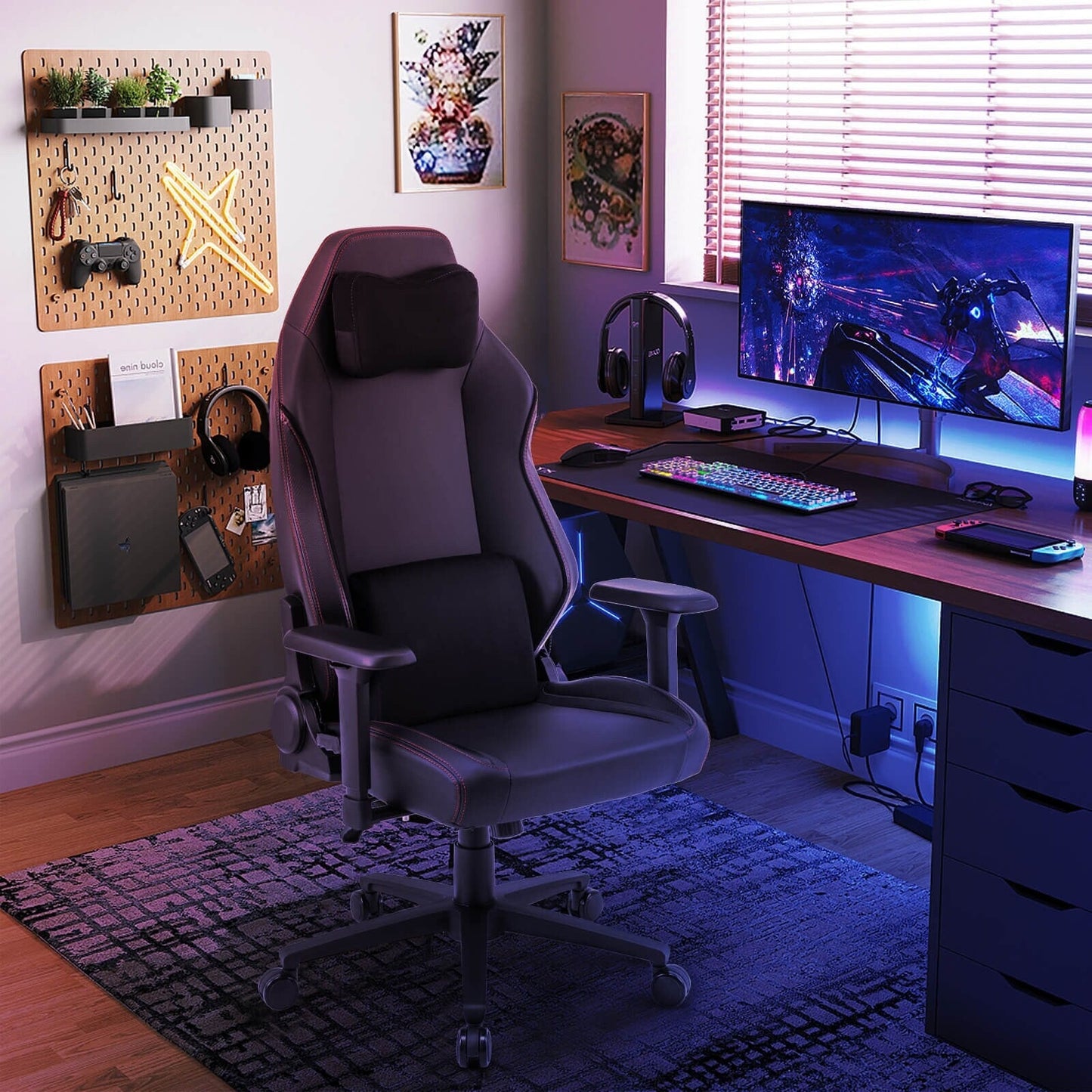 Chaise de jeu ergonomique Costway à dossier haut et à bascule - Voir les détails