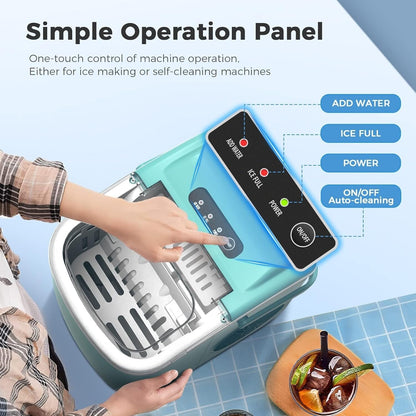 Machine à glaçons portable de comptoir avec fonction autonettoyante, 9 glaçons ronds en 6 minutes, fournie avec panier à glaçons et pelle à glace.