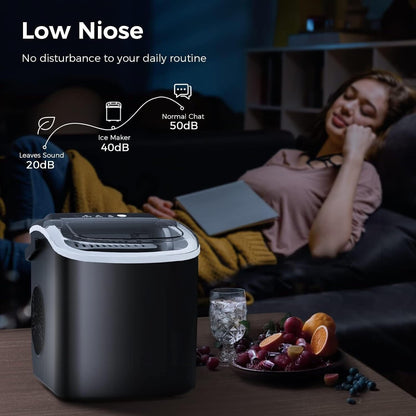 Machine à glaçons portable de comptoir avec fonction autonettoyante, 9 glaçons ronds en 6 minutes, fournie avec panier à glaçons et pelle à glace.