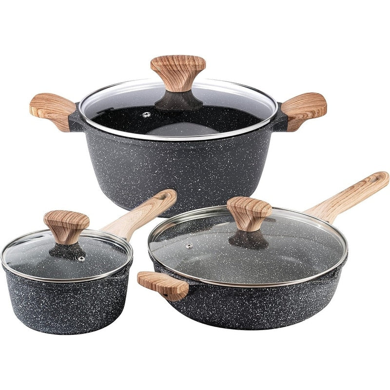 Ensemble de casseroles en fonte d'aluminium antiadhésives Country Kitchen - Batterie de cuisine durable pour la cuisine de tous les jours, 6 à 11 pièces