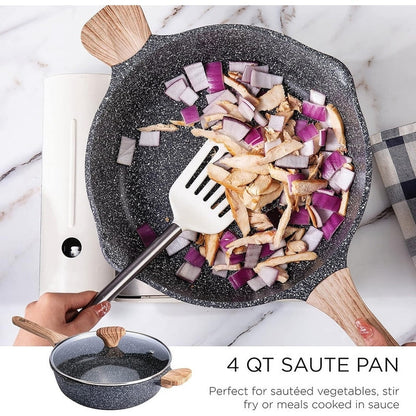 Ensemble de casseroles en fonte d'aluminium antiadhésives Country Kitchen - Batterie de cuisine durable pour la cuisine de tous les jours, 6 à 11 pièces