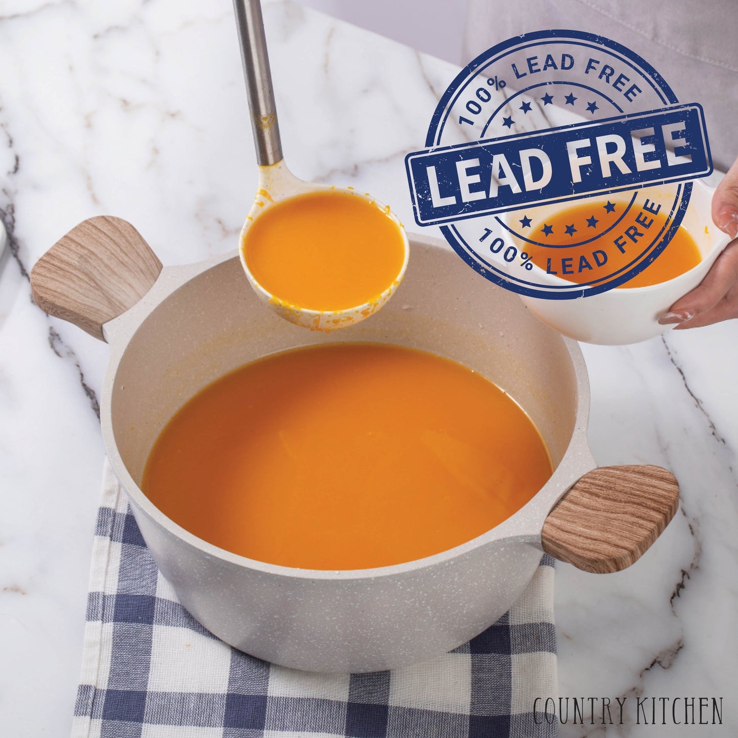 Ensemble de casseroles en fonte d'aluminium antiadhésives Country Kitchen - Batterie de cuisine durable pour la cuisine de tous les jours, 6 à 11 pièces