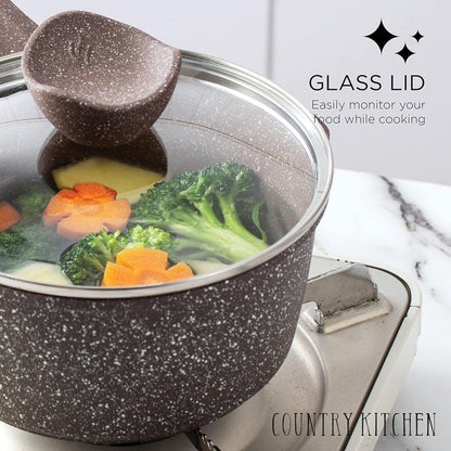 Ensemble de casseroles en fonte d'aluminium antiadhésives Country Kitchen - Batterie de cuisine durable pour la cuisine de tous les jours, 6 à 11 pièces