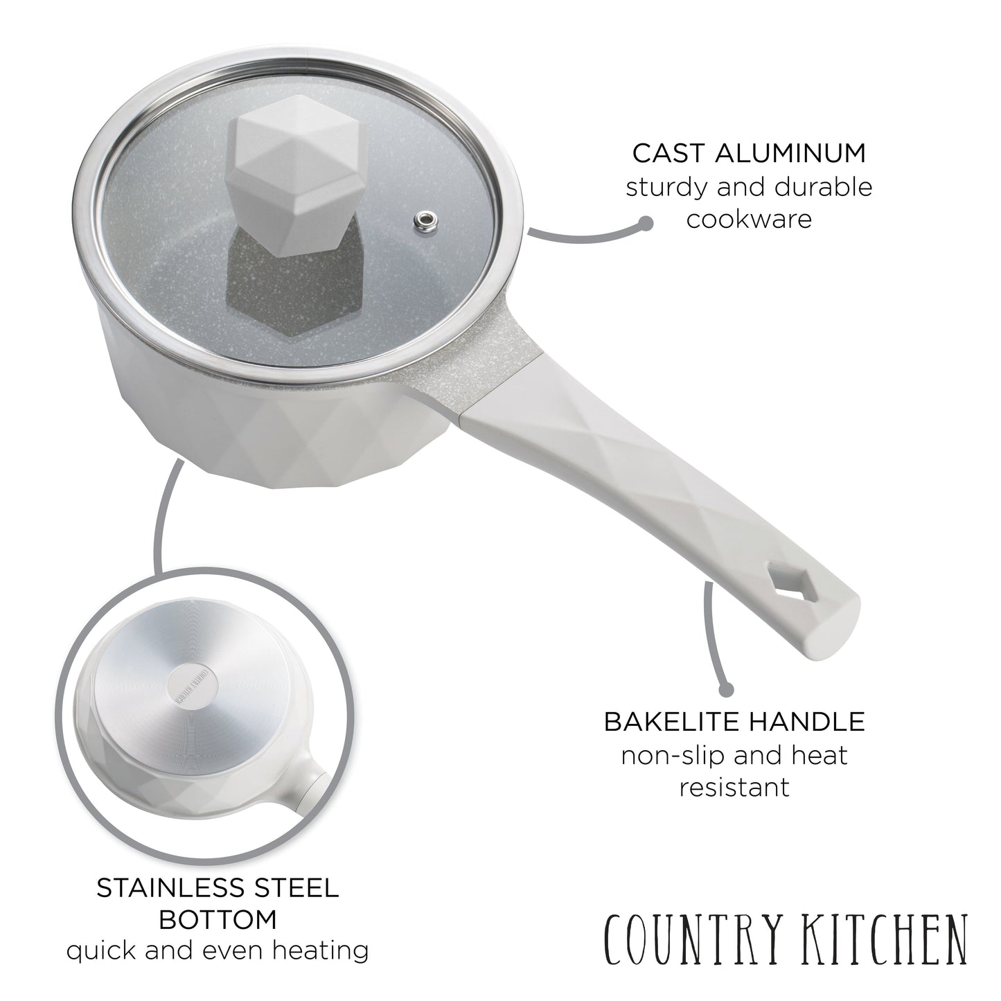 Ensemble de casseroles en fonte d'aluminium antiadhésives Country Kitchen - Batterie de cuisine durable pour la cuisine de tous les jours, 6 à 11 pièces