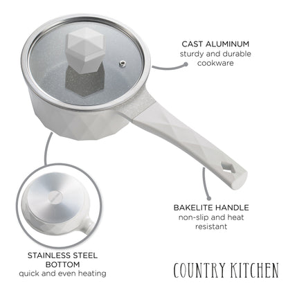 Ensemble de casseroles en fonte d'aluminium antiadhésives Country Kitchen - Batterie de cuisine durable pour la cuisine de tous les jours, 6 à 11 pièces