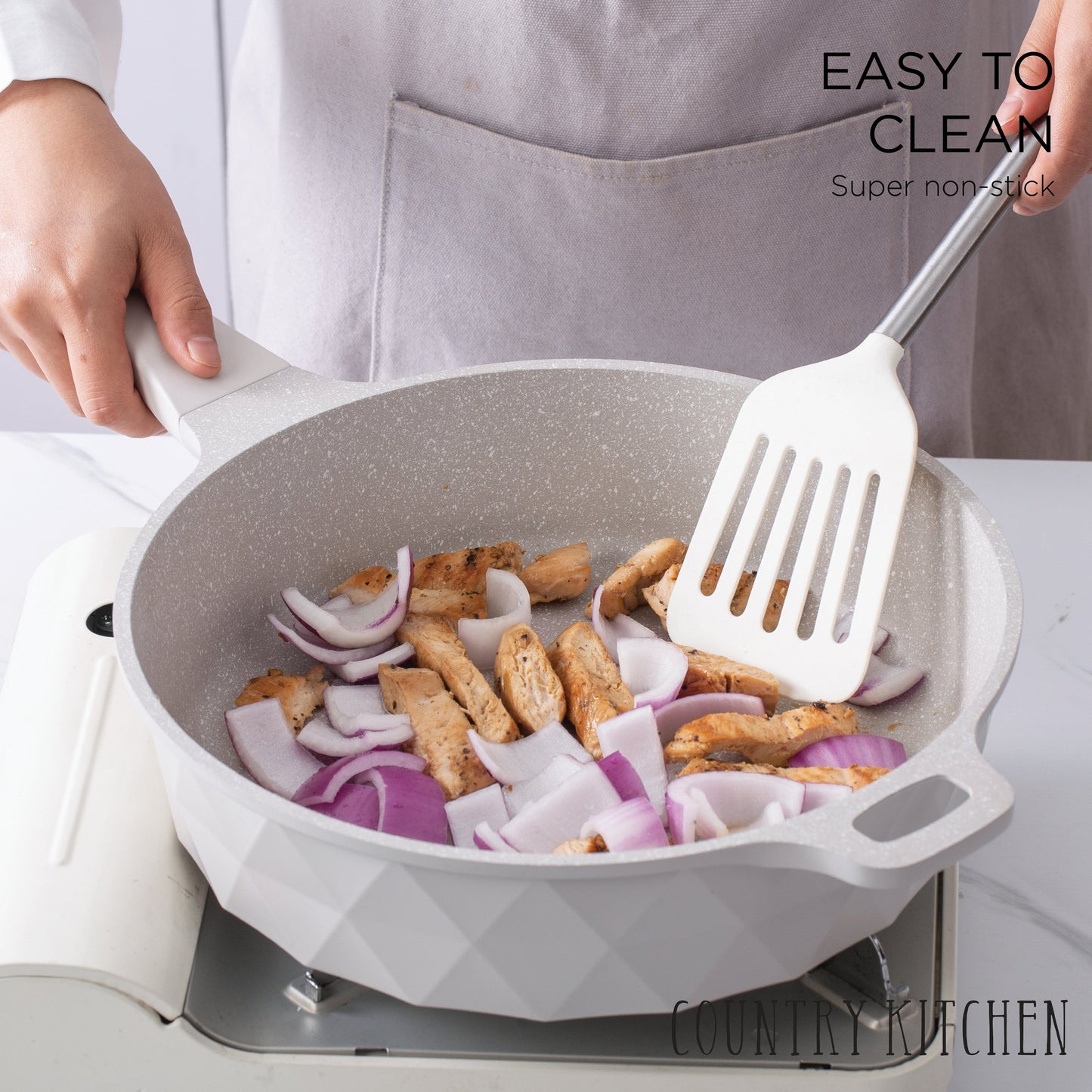 Ensemble de casseroles en fonte d'aluminium antiadhésives Country Kitchen - Batterie de cuisine durable pour la cuisine de tous les jours, 6 à 11 pièces