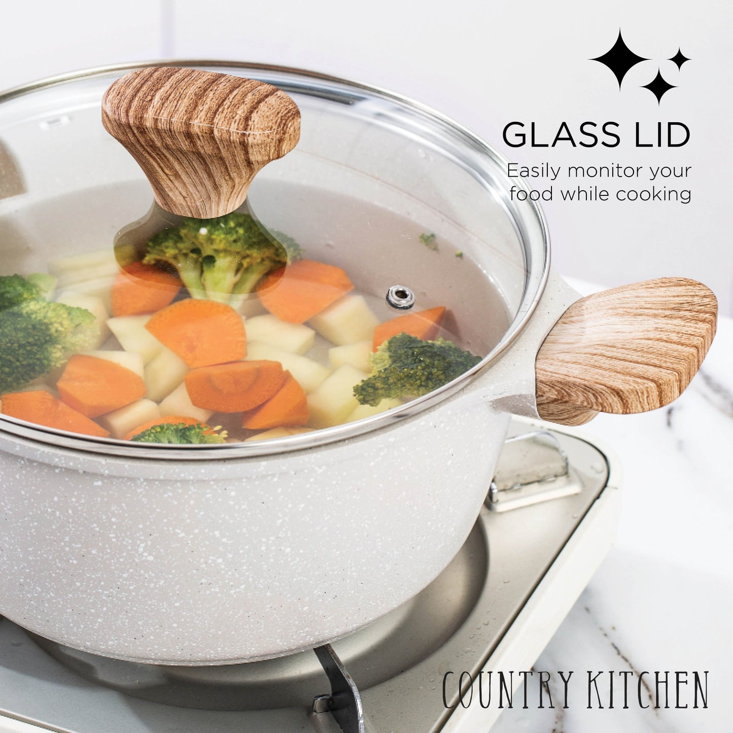 Ensemble de casseroles en fonte d'aluminium antiadhésives Country Kitchen - Batterie de cuisine durable pour la cuisine de tous les jours, 6 à 11 pièces