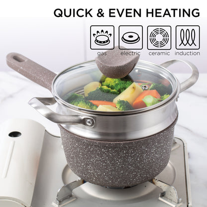 Ensemble de casseroles en fonte d'aluminium antiadhésives Country Kitchen - Batterie de cuisine durable pour la cuisine de tous les jours, 6 à 11 pièces