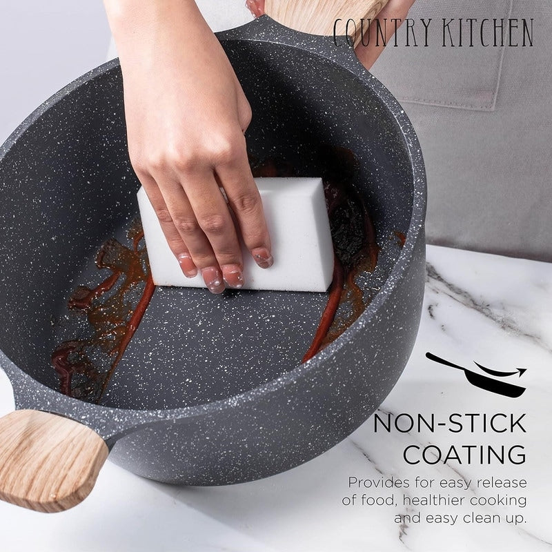 Ensemble de casseroles en fonte d'aluminium antiadhésives Country Kitchen - Batterie de cuisine durable pour la cuisine de tous les jours, 6 à 11 pièces