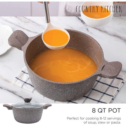 Ensemble de casseroles en fonte d'aluminium antiadhésives Country Kitchen - Batterie de cuisine durable pour la cuisine de tous les jours, 6 à 11 pièces