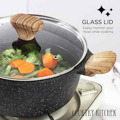 Ensemble de casseroles en fonte d'aluminium antiadhésives Country Kitchen - Batterie de cuisine durable pour la cuisine de tous les jours, 6 à 11 pièces