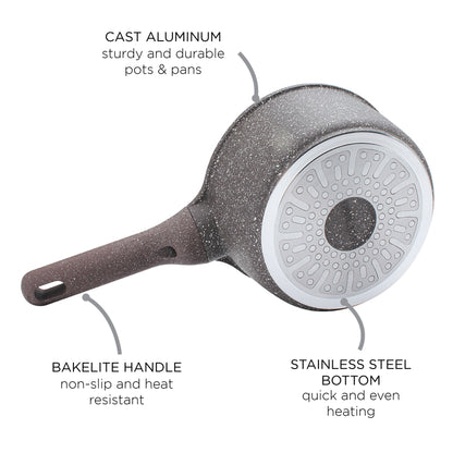 Ensemble de casseroles en fonte d'aluminium antiadhésives Country Kitchen - Batterie de cuisine durable pour la cuisine de tous les jours, 6 à 11 pièces