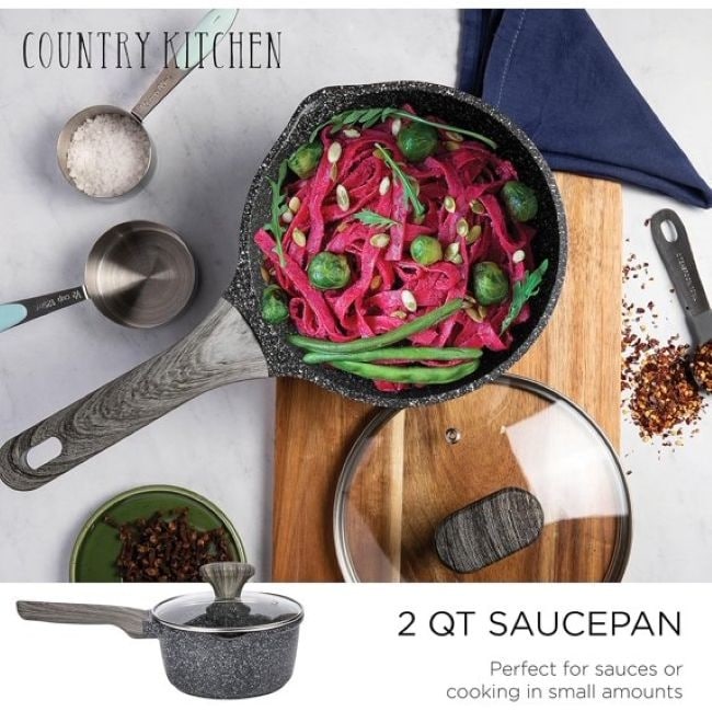 Ensemble de casseroles en fonte d'aluminium antiadhésives Country Kitchen - Batterie de cuisine durable pour la cuisine de tous les jours, 6 à 11 pièces