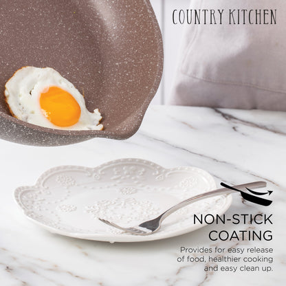 Ensemble de casseroles en fonte d'aluminium antiadhésives Country Kitchen - Batterie de cuisine durable pour la cuisine de tous les jours, 6 à 11 pièces