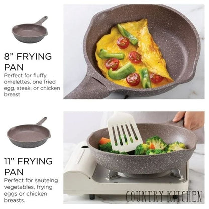 Ensemble de casseroles en fonte d'aluminium antiadhésives Country Kitchen - Batterie de cuisine durable pour la cuisine de tous les jours, 6 à 11 pièces