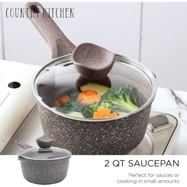 Ensemble de casseroles en fonte d'aluminium antiadhésives Country Kitchen - Batterie de cuisine durable pour la cuisine de tous les jours, 6 à 11 pièces