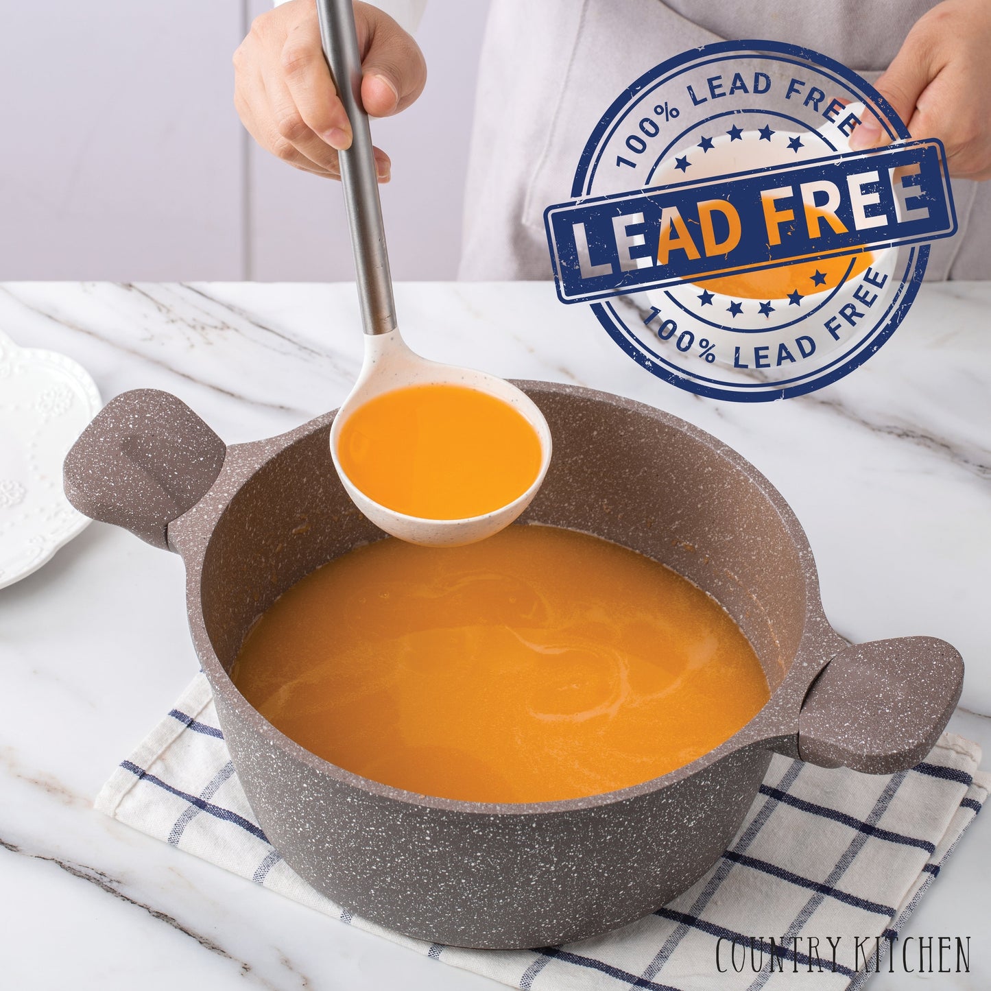 Ensemble de casseroles en fonte d'aluminium antiadhésives Country Kitchen - Batterie de cuisine durable pour la cuisine de tous les jours, 6 à 11 pièces