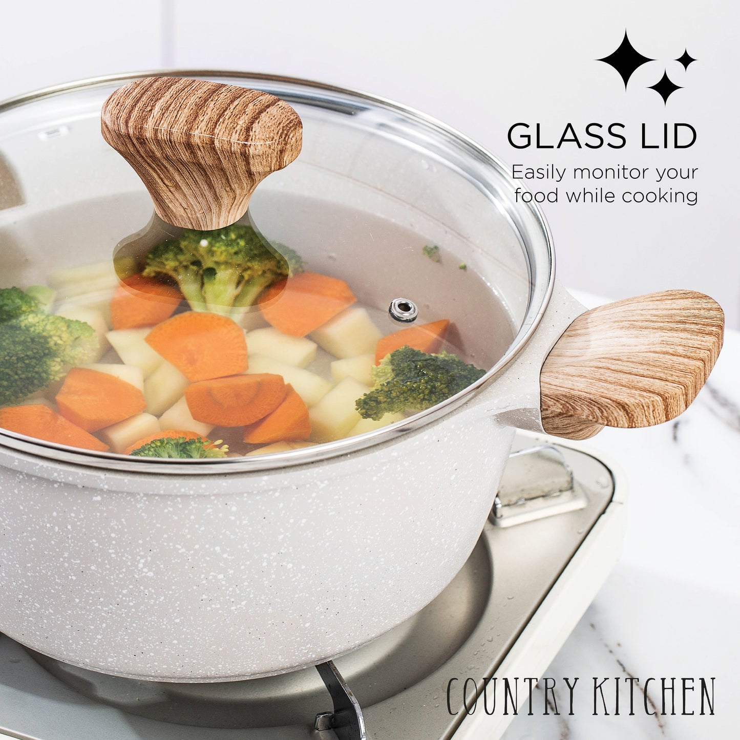 Ensemble de casseroles en fonte d'aluminium antiadhésives Country Kitchen - Batterie de cuisine durable pour la cuisine de tous les jours, 6 à 11 pièces