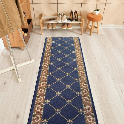 Tapis d'escalier antidérapant Fleur de Lys sur mesure de 66 cm de large